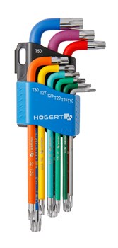 HOEGERT Набор Г-образных удлиненных ключей TORX с цветной маркировкой, Т10-Т50, 9 шт. - фото 27202